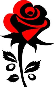 Simple black and red graphic drawing flower rose, logo, design Stock Illustration