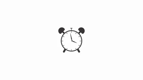 Simple black and white alarm clock icon with eyes Stock Footage 333782143