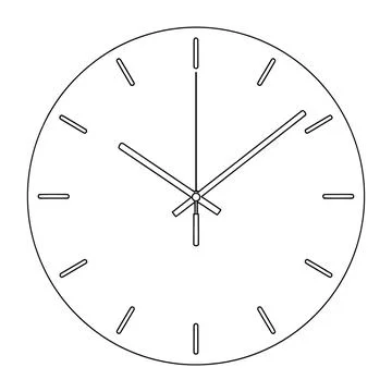 Simple black and white analog clock face with hour and minute hands white Stock Illustration