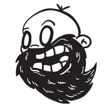 Simple black and white bearded bald man Illustrazione stock