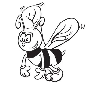 Simple black and white bee cartoon Stock Illustration