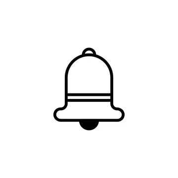 Simple black and white bell outline icon perfect for user interface alert c.. Illustrazione stock