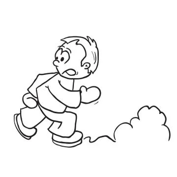 Simple black and white boy running Illustrazione stock