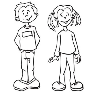 Simple black and white boy and girl Stock Illustration