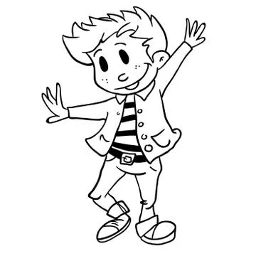Simple black and white boy dancing Stock Illustration