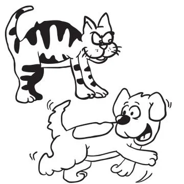 Simple black and white cat and dog Stock Illustration