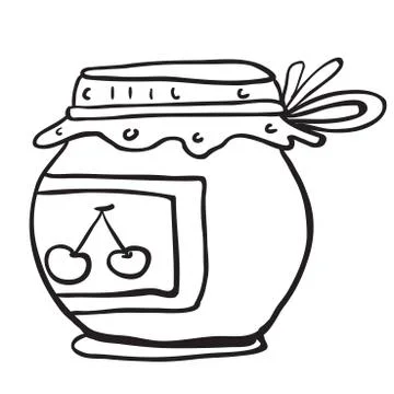 Simple black and white cherry jam jar Stock Illustration