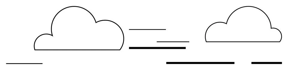 Simple black and white cloud icons with horizontal lines suggesting motion or 库存插图