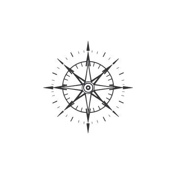 Simple Black And White Compass Rose Vector Icon Stock Illustration