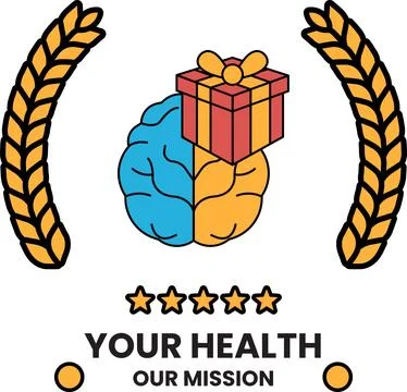 Simple black-and-white design shows a brain with a gift box on top Stock Illustration