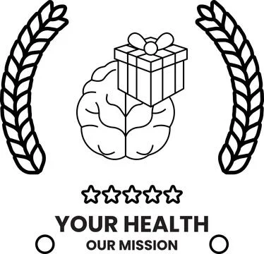 Simple black-and-white design shows a brain with a gift box on top Stock Illustration