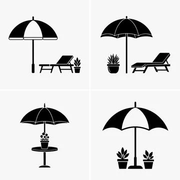 Simple black and white designs portray relaxation. Beach umbrellas provide sh Stockillustratie