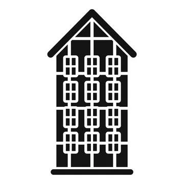 Simple black and white facade of building with many windows icon Ilustración de archivo