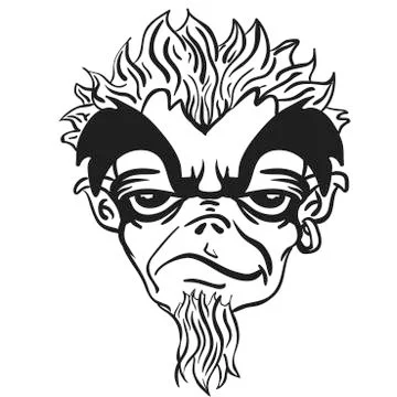 Simple black and white freaky bearded monster Stock Illustration