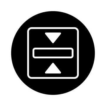 Simple black and white height adjustment icon within a circle demonstrates .. Illustrazione stock