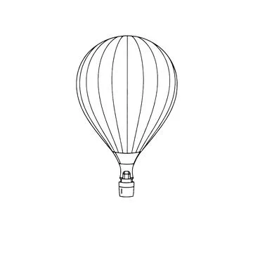 Simple Black And White Hot Air Balloon Line Art Stock Illustration