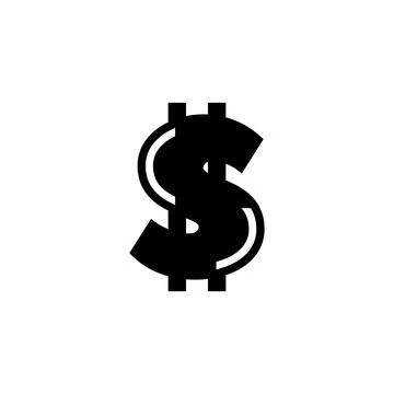 A simple black and white icon depicting a dollar sign, a universal symbol rep Stock Illustration