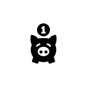A simple black and white icon depicting a stylized piggy bank with the numb.. Stock Illustration