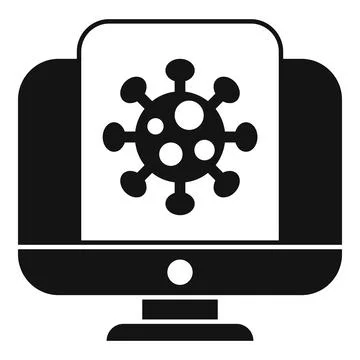 Simple black and white icon of a computer displaying a virus Stock Illustration
