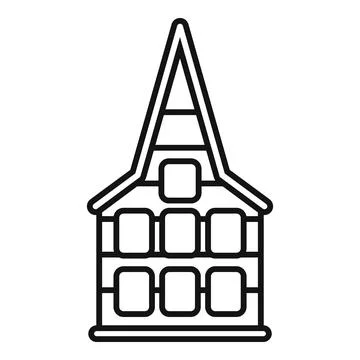 Simple black and white icon style illustration of a building with a steep roof Ilustración de archivo