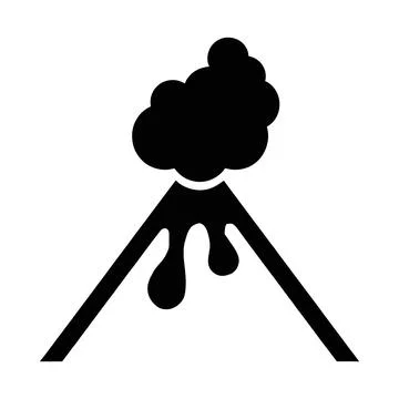 Simple black and white illustration of a volcano erupting with lava and smo.. Stock Illustration