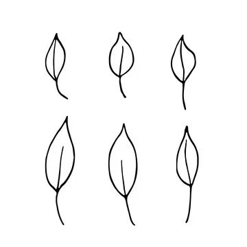 Simple black and white leaf doodle set featuring in minimal line art style. Illustrazione stock