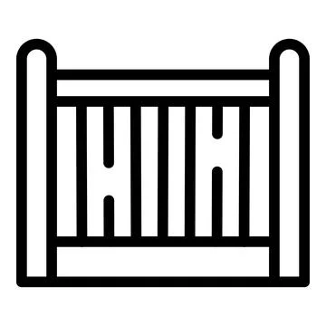Simple black and white line art vector illustration of a baby crib イラスト素材