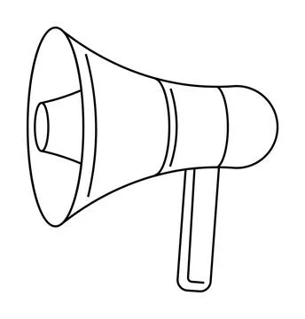 Simple black and white line drawing of a megaphone with a handle. Ideal for t Illustration