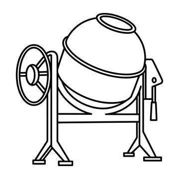 A simple black and white line drawing of a concrete mixer machine Stock Illustration