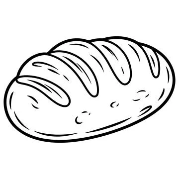 A simple black and white line drawing of a loaf of crusty bread Stock Illustration