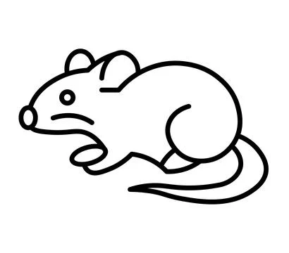 Simple Black and White Line Drawing of a Mouse on White Background Stock Illustration