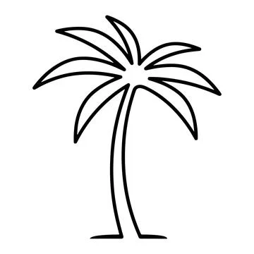 Simple black and white line of a single palm tree, isolated on a white back.. Illustrazione stock
