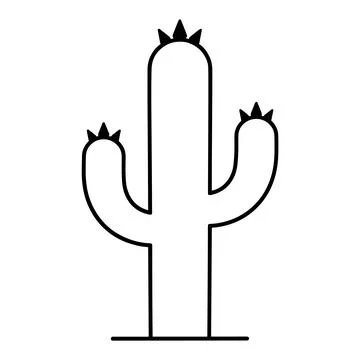 Simple black and white line of a saguaro cactus with three arms, isolated o.. Stock Illustration