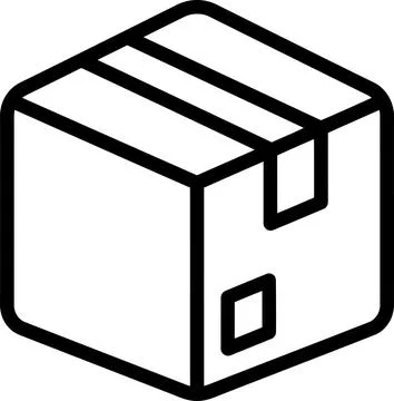 A simple black and white line art vector illustration of a cardboard delive.. Stock Illustration