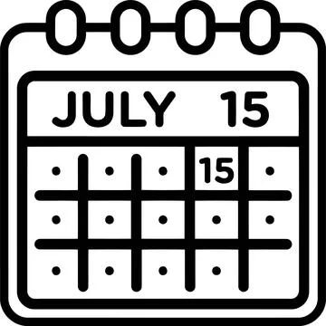 Simple Black and White Line Art Icon Depicting a July 15 Calendar Date for .. Stock Illustration