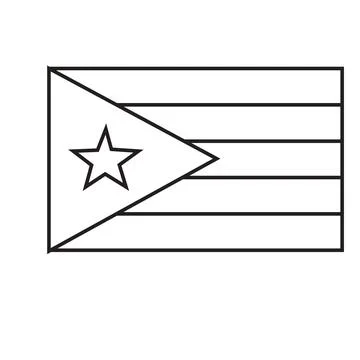 A simple black and white line drawing of a flag featuring a triangle, a star, Ilustração Stock