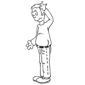 Simple black and white man scratching his head Stock Illustration