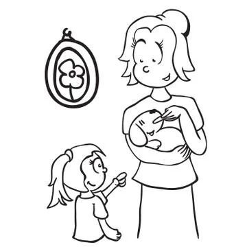 Simple black and white mom feeding a dog Stock Illustration