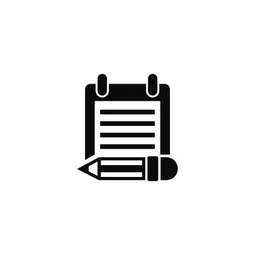 Simple black and white notepad icon with pencil for various design needs S... Stock Photos