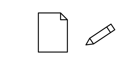 Simple black and white outline of a document and a pencil, representing the.. Stock Footage 333549579