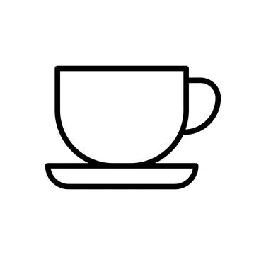 Simple Black and White Outline of Coffee Cup with Saucer for Design Use 스톡 일러스트