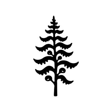 Simple black and white pine tree silhouette. Concept of nature, forest, and.. Stock Illustration