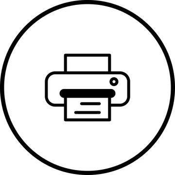Simple black and white printer icon inside of a circle for web design Illustrazione stock