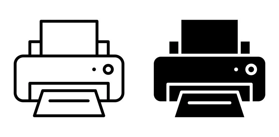 Simple Black and White Printer Icons in Flat Design for Digital Use 스톡 일러스트