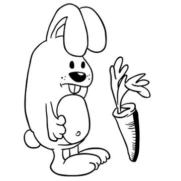 Simple black and white rabbit and carrot Stock Illustration