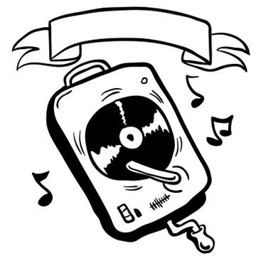 Simple black and white record player with banner Stock Illustration