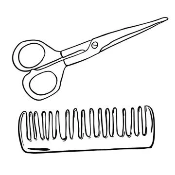 Simple black and white scissors and comb Stock Illustration