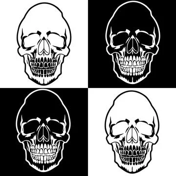 Simple black and white seamless symmetrical tile pattern of human skulls, t.. Stock Illustration