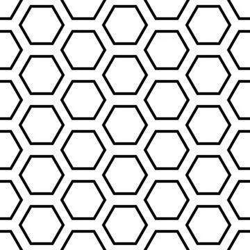Simple Black and White Seamless Hexagonal Grid Pattern, Geometric Texture f.. イラスト素材