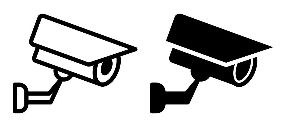 Simple Black and White Security Camera Icons for Surveillance Applications Stock Illustration